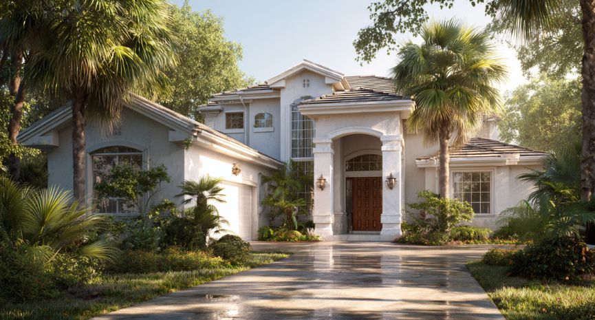 Apollo Beach house washing services cleaning a luxury home exterior with a spotless driveway and siding