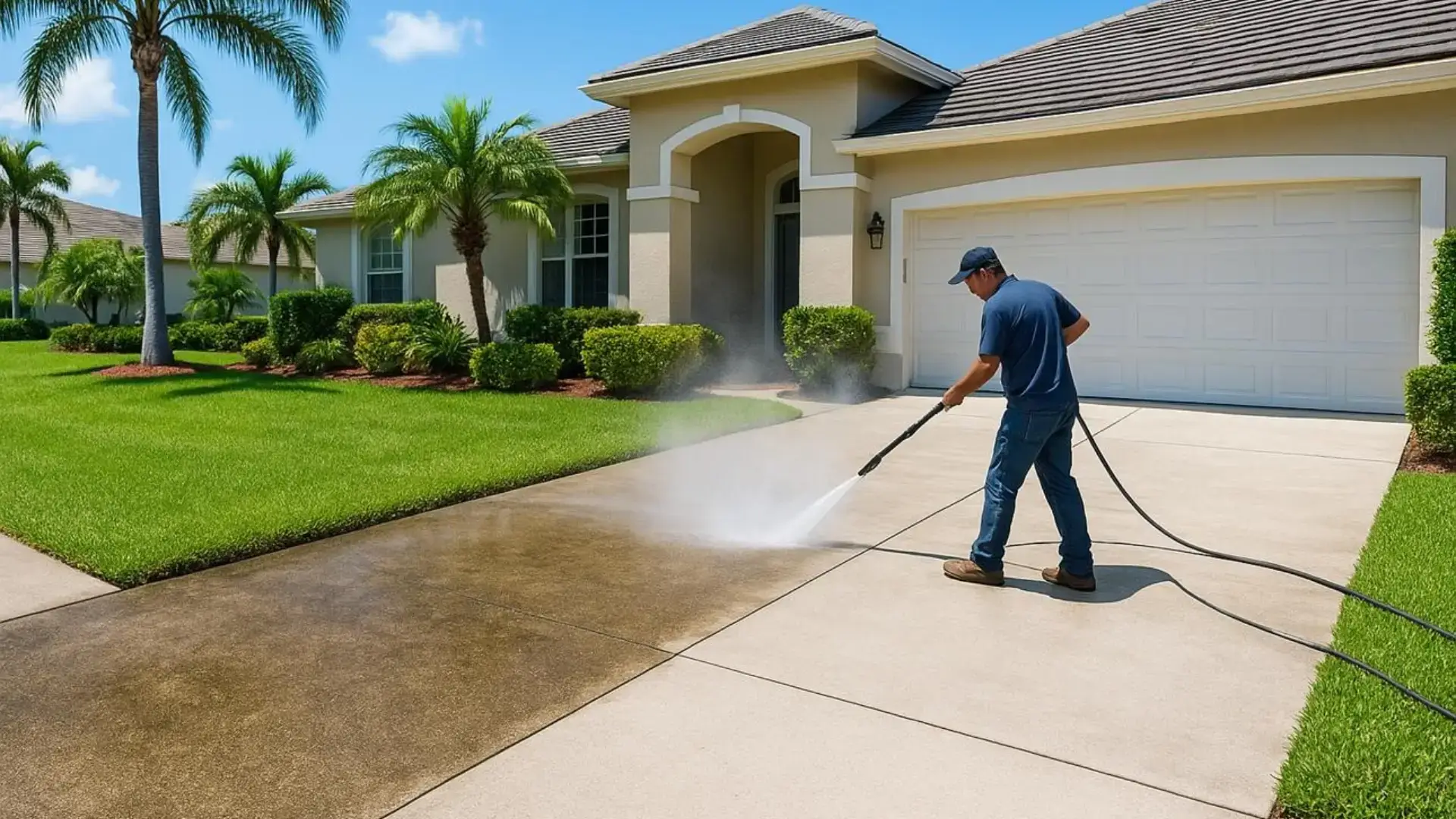 Driveway cleaning apollo beach removing oil stains with pressure washing