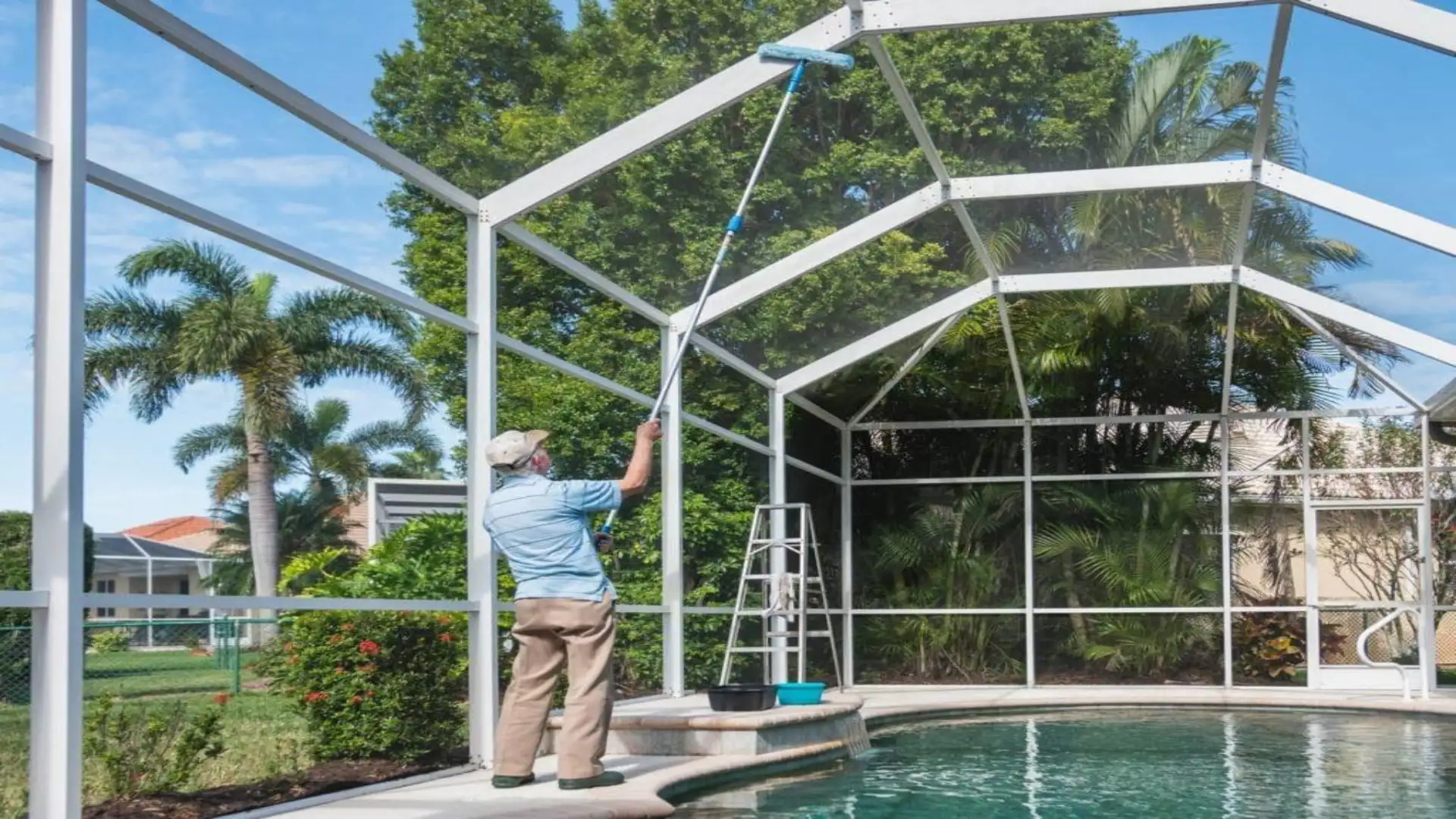 apollo beach pool cage cleaning services removing algae from screen enclosure